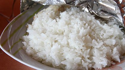 Foil covered rice reheated in the oven.